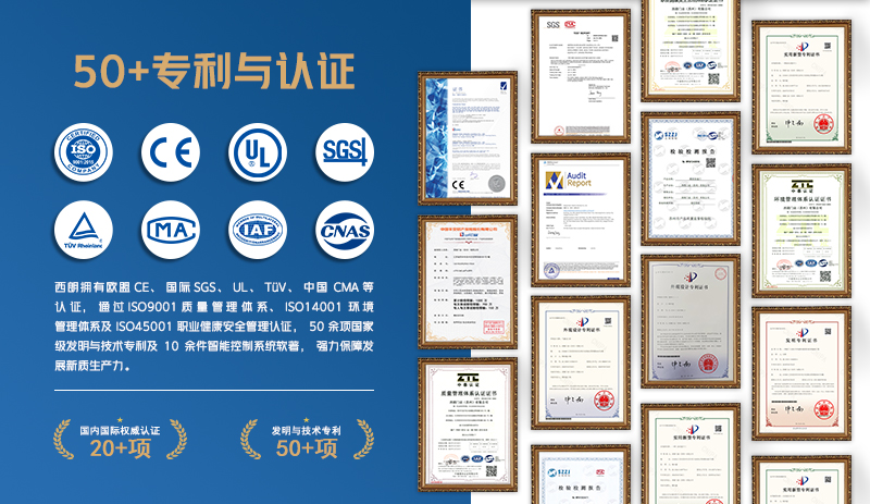 50多项专利与20多项认证 50多项专利与20多项认证